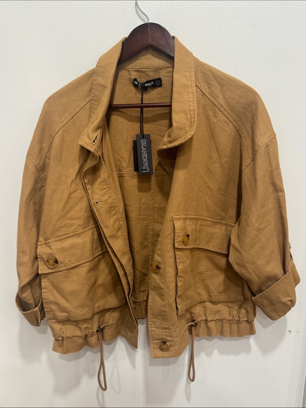 NWT BLANKNYC Cotton Linen Utility Jacket Camel Tan Drawstring Waist S